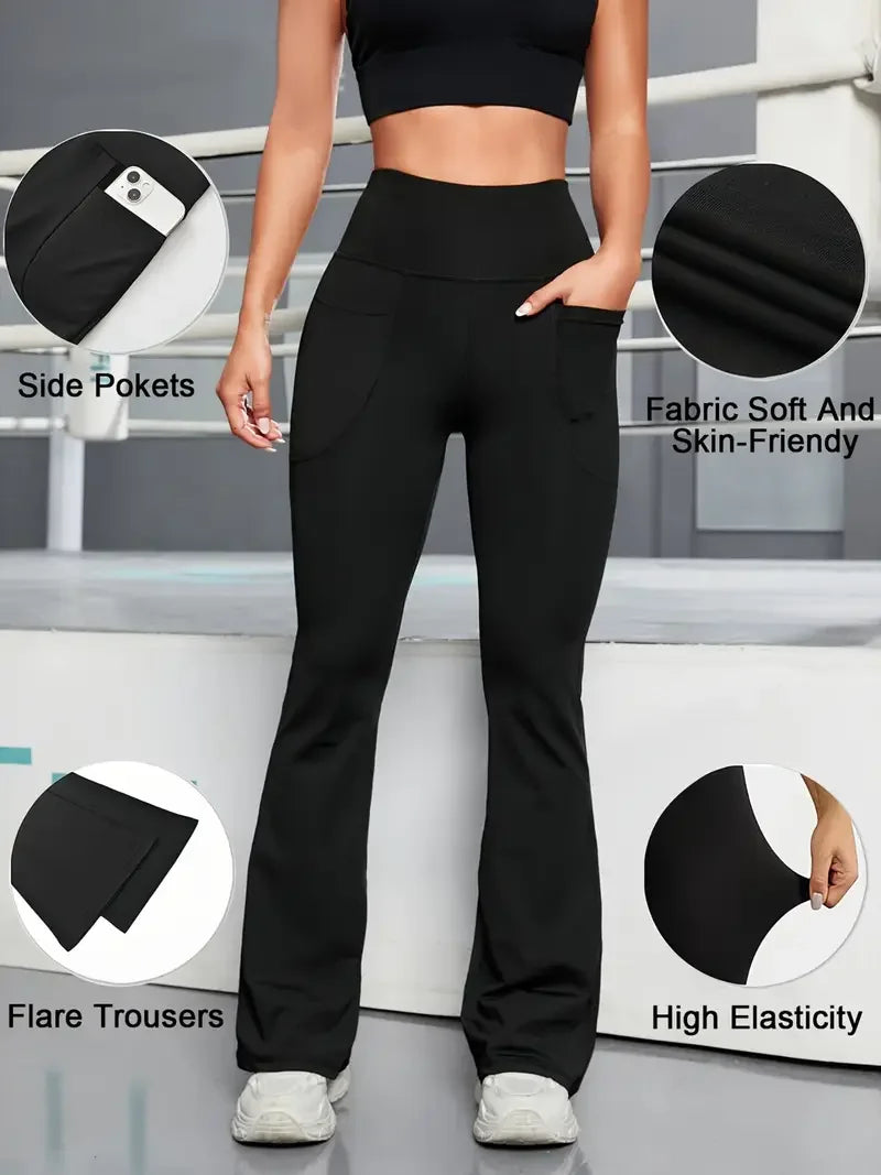 Women's High Waist Flared Yoga Pants – Stretchy Lounge Pants with Phone Pockets