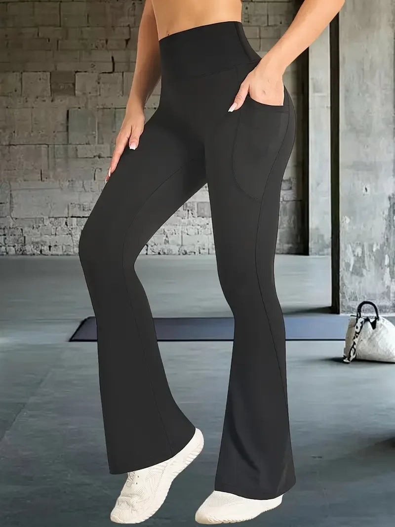 Women's High Waist Flared Yoga Pants – Stretchy Lounge Pants with Phone Pockets