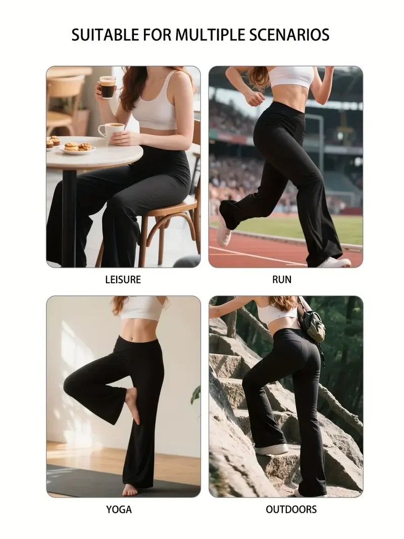 Women's High Waist Flared Yoga Pants – Stretchy Lounge Pants with Phone Pockets