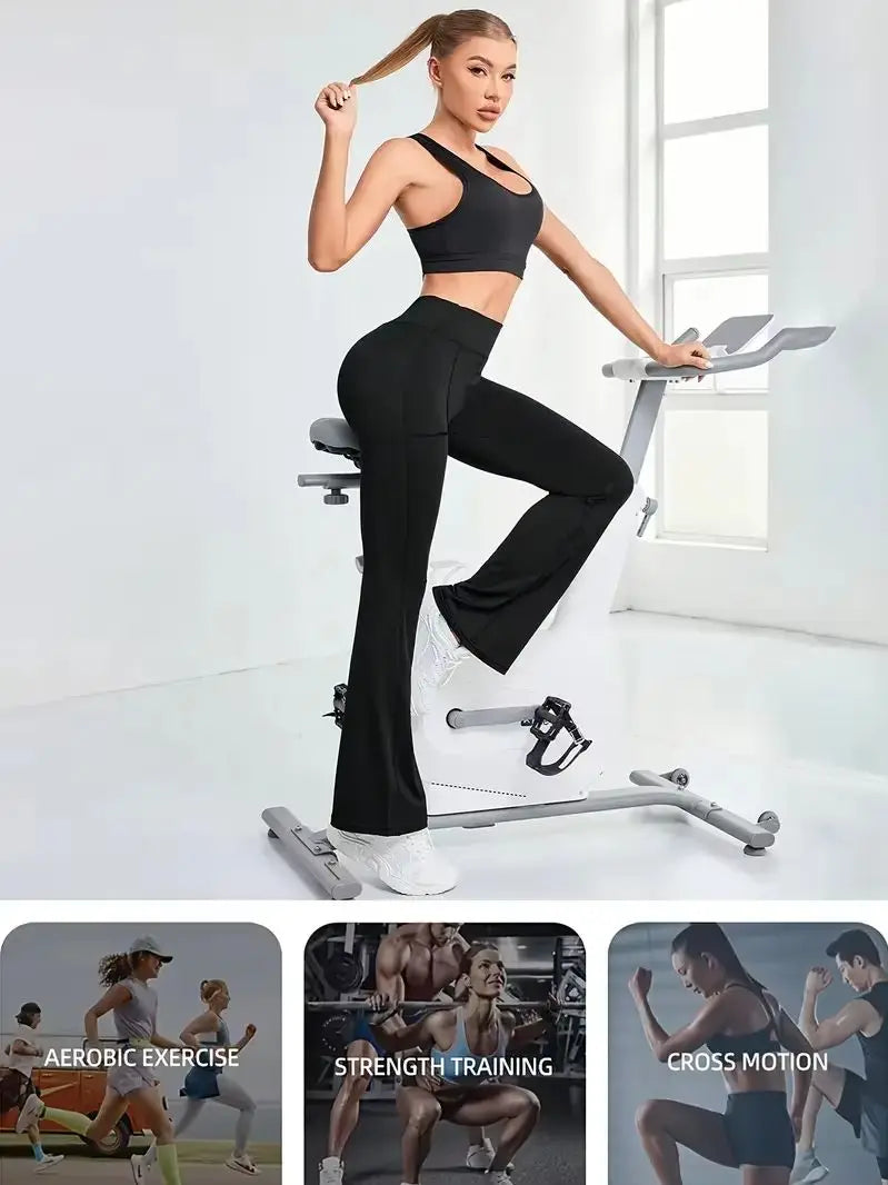 Women's High Waist Flared Yoga Pants – Stretchy Lounge Pants with Phone Pockets