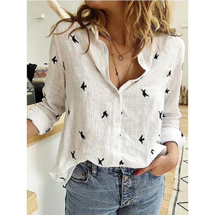 Women's Loose Oversized Button Lapel Cardigan Shirt – Long Sleeve Casual Tunic Blouse