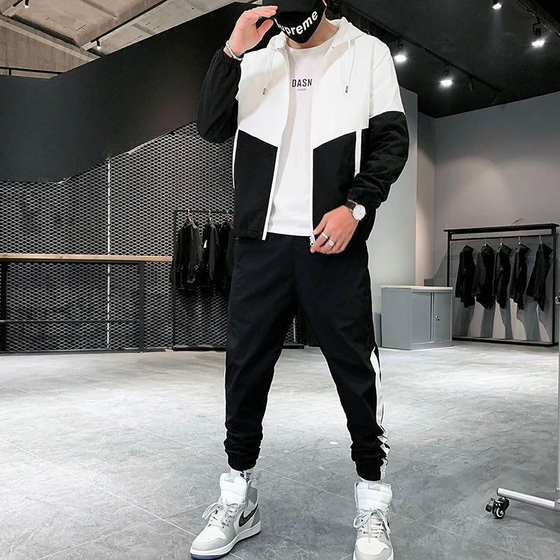 Men's Hip Hop Hooded Tracksuit & Jogger Pants – 2-Piece Casual Running Sports Set