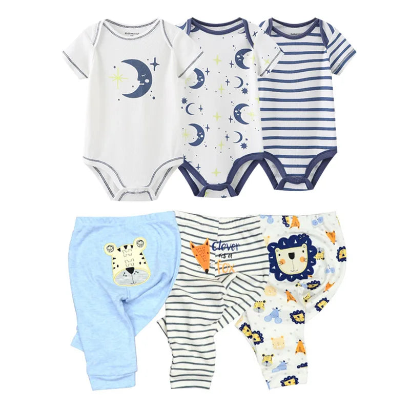 Unisex 6/9/10Pieces Cotton New Born Bodysuits+Pants Baby Girl Clothes Sets Cartoon Print Short Sleeve Baby Boy Clothes Bebes