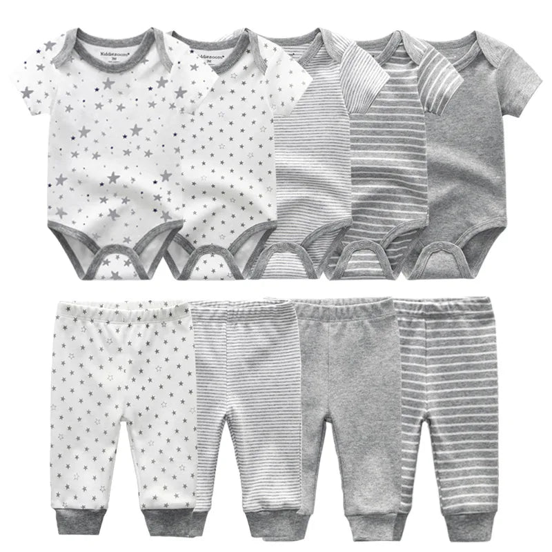 Unisex 6/9/10Pieces Cotton New Born Bodysuits+Pants Baby Girl Clothes Sets Cartoon Print Short Sleeve Baby Boy Clothes Bebes