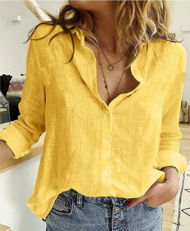 Women's Loose Oversized Button Lapel Cardigan Shirt – Long Sleeve Casual Tunic Blouse