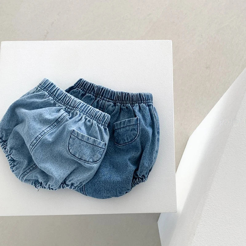 Summer Baby Pants Solid Denim Infant Shorts Elastic Waist Bloomer Toddler Casual Clothing
