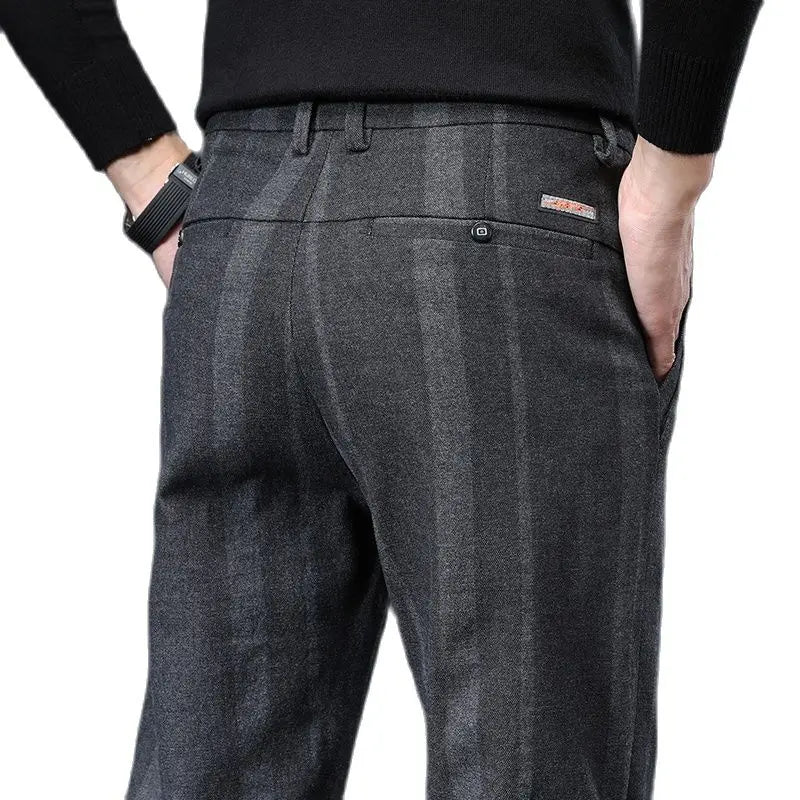 2026 New Men's Grey Vertical Stripe Suit Pants, Business Casual Trousers, Blue-Black Pantalon. Asia Sizes
