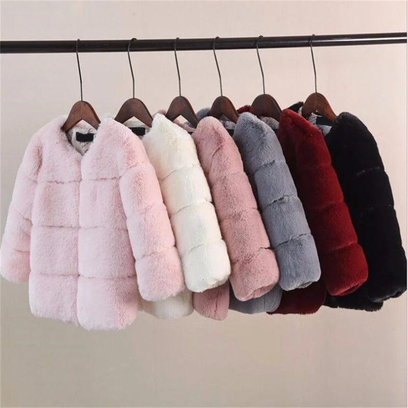 Kids Faux Fur Warm Thicken Jacket Coat – Solid Color Outerwear for Boys & Girls