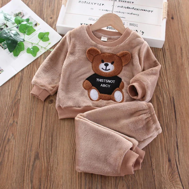 New Winter Baby Girls Boys Homewear Sets Autumn Fashion Flannel Fleece Clothes Kids Cartoon Bear Sleepwear Children Pajamas