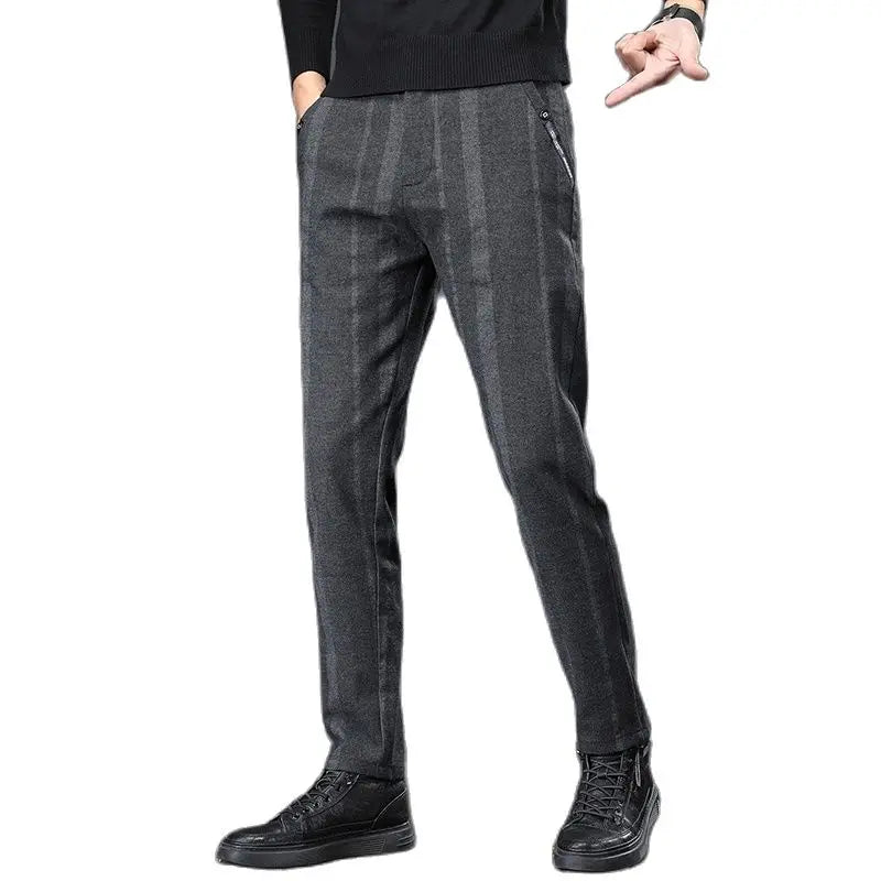2026 New Men's Grey Vertical Stripe Suit Pants, Business Casual Trousers, Blue-Black Pantalon. Asia Sizes