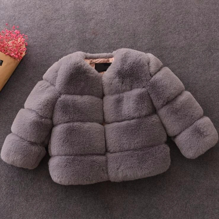 Kids Faux Fur Warm Thicken Jacket Coat – Solid Color Outerwear for Boys & Girls