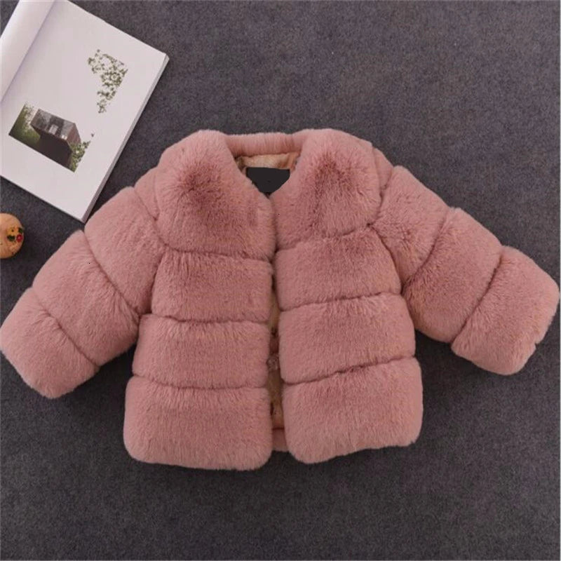 Kids Faux Fur Warm Thicken Jacket Coat – Solid Color Outerwear for Boys & Girls