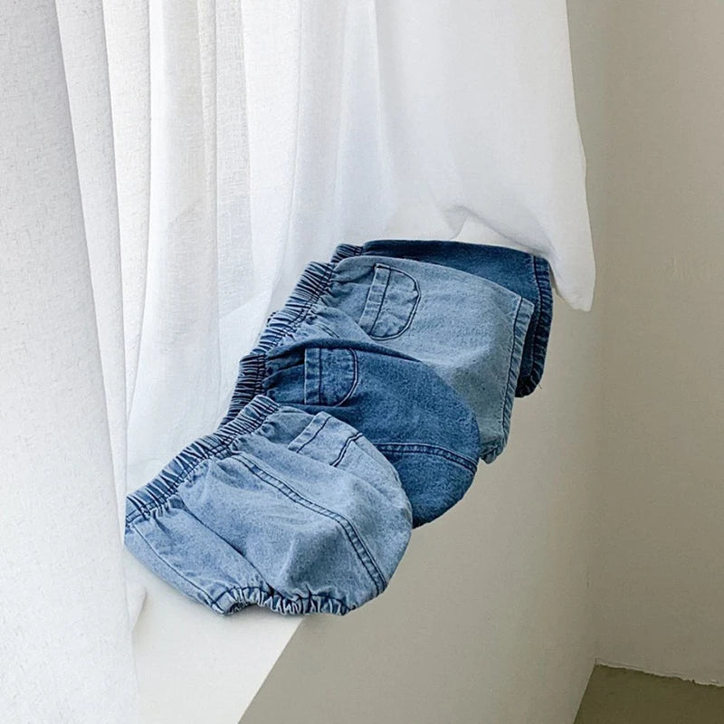 Summer Baby Pants Solid Denim Infant Shorts Elastic Waist Bloomer Toddler Casual Clothing