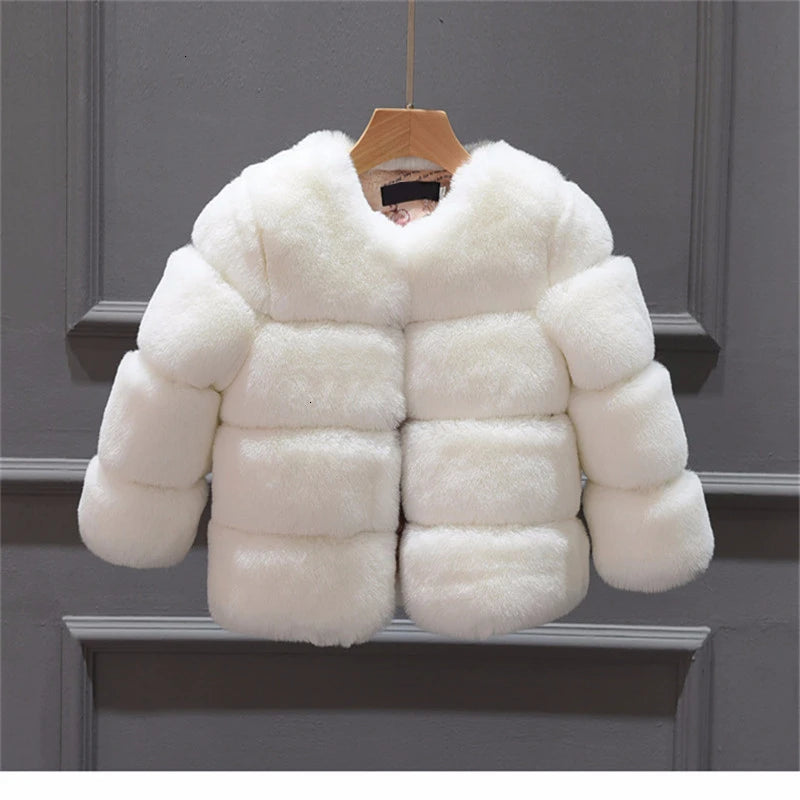 Kids Faux Fur Warm Thicken Jacket Coat – Solid Color Outerwear for Boys & Girls