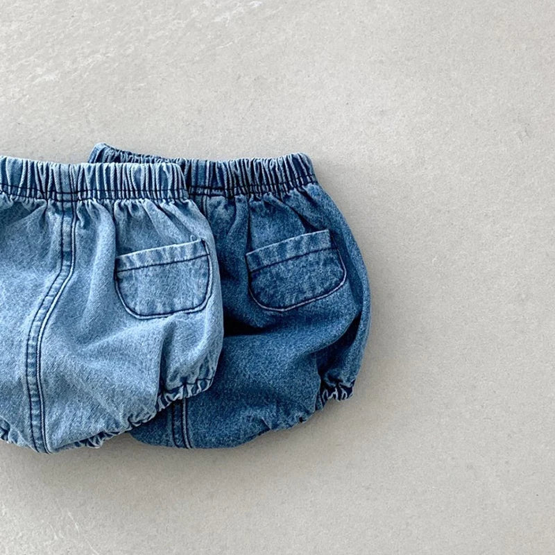 Summer Baby Pants Solid Denim Infant Shorts Elastic Waist Bloomer Toddler Casual Clothing