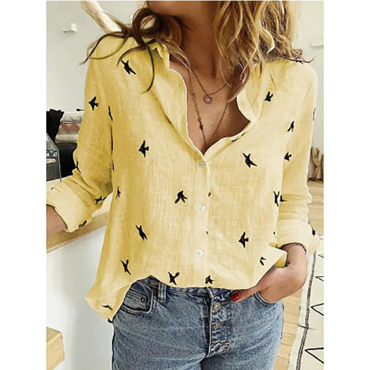 Women's Loose Oversized Button Lapel Cardigan Shirt – Long Sleeve Casual Tunic Blouse