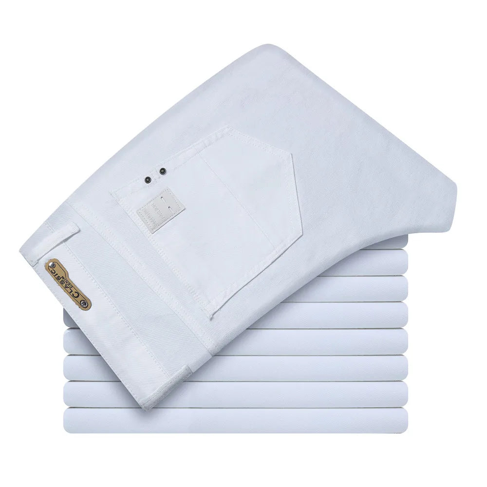 Men's White Slim Fit Stretch Jeans – Classic Fashion Brand Soft Trousers