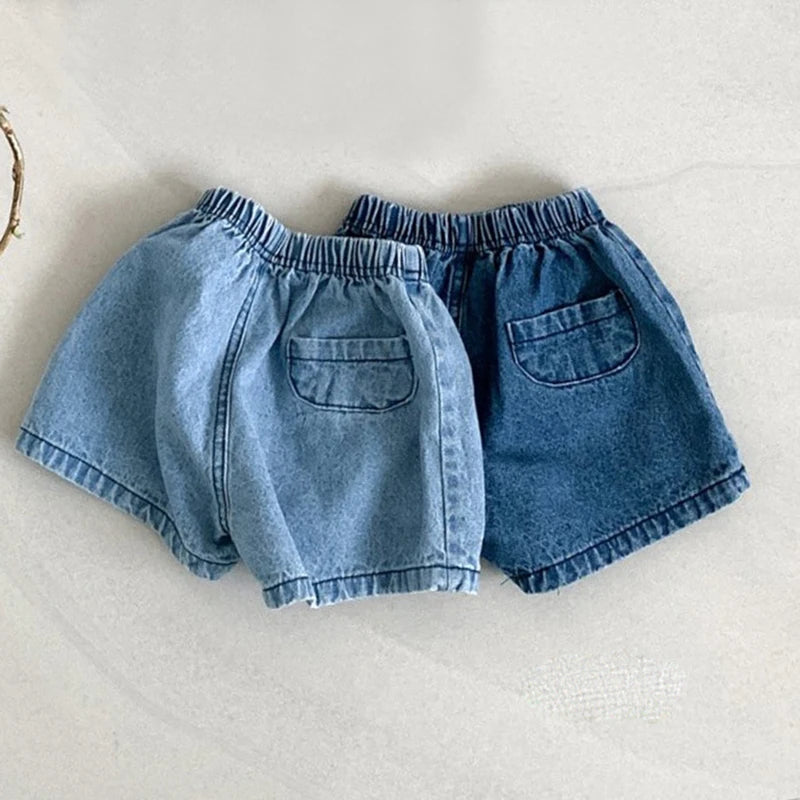 Summer Baby Pants Solid Denim Infant Shorts Elastic Waist Bloomer Toddler Casual Clothing