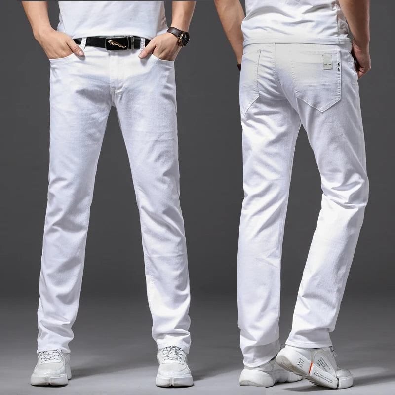 Men's White Slim Fit Stretch Jeans – Classic Fashion Brand Soft Trousers