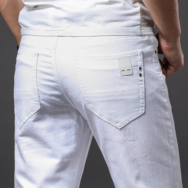 Men's White Slim Fit Stretch Jeans – Classic Fashion Brand Soft Trousers