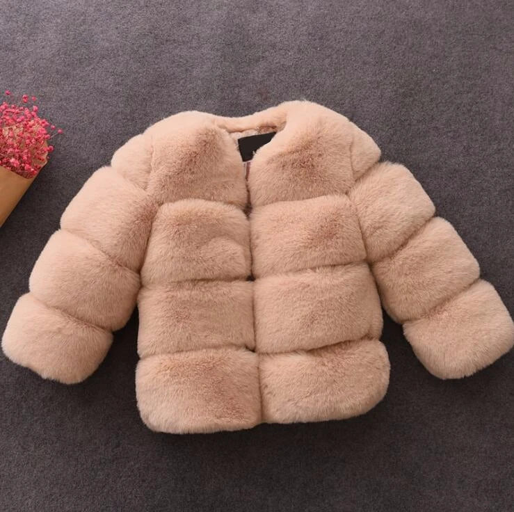Kids Faux Fur Warm Thicken Jacket Coat – Solid Color Outerwear for Boys & Girls