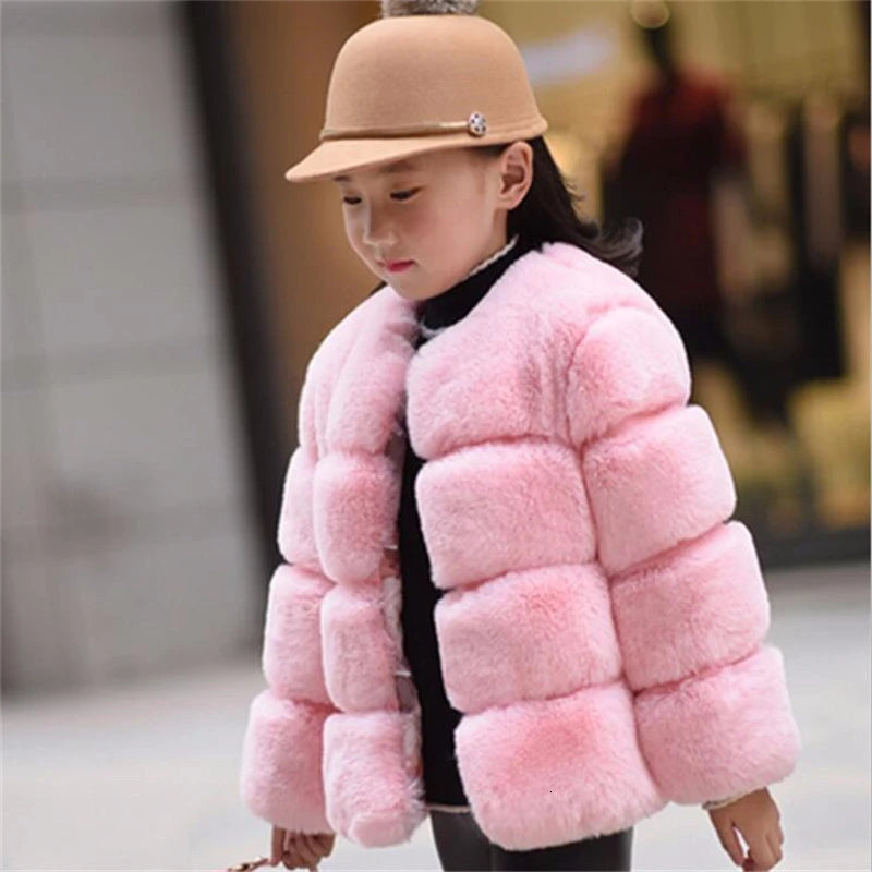 Kids Faux Fur Warm Thicken Jacket Coat – Solid Color Outerwear for Boys & Girls