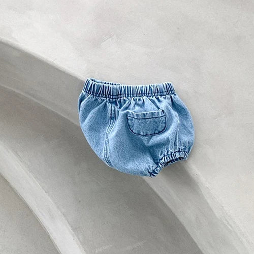 Summer Baby Pants Solid Denim Infant Shorts Elastic Waist Bloomer Toddler Casual Clothing