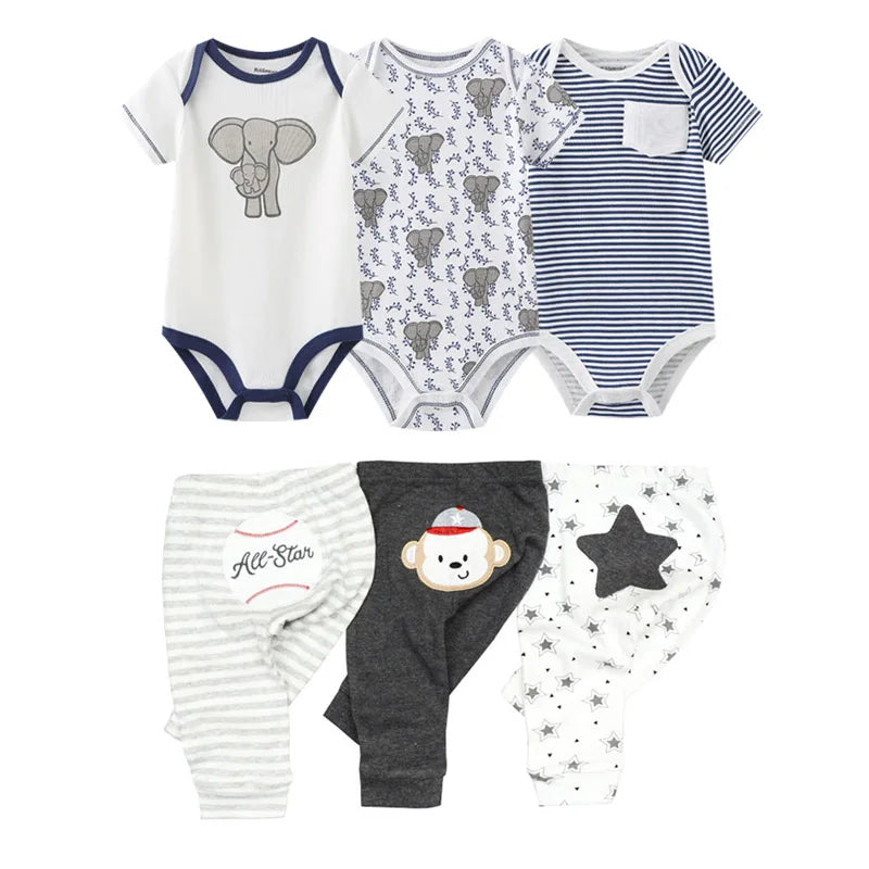 Unisex 6/9/10Pieces Cotton New Born Bodysuits+Pants Baby Girl Clothes Sets Cartoon Print Short Sleeve Baby Boy Clothes Bebes