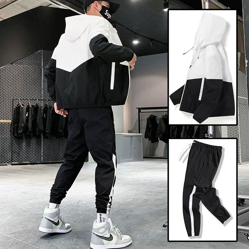 Men's Hip Hop Hooded Tracksuit & Jogger Pants – 2-Piece Casual Running Sports Set