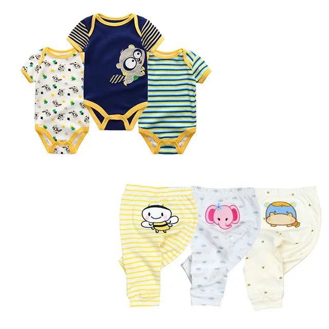 Unisex 6/9/10Pieces Cotton New Born Bodysuits+Pants Baby Girl Clothes Sets Cartoon Print Short Sleeve Baby Boy Clothes Bebes