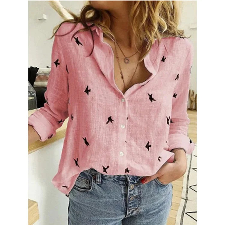 Women's Loose Oversized Button Lapel Cardigan Shirt – Long Sleeve Casual Tunic Blouse