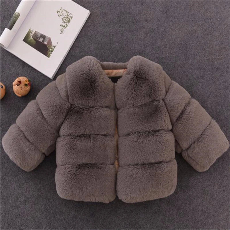 Kids Faux Fur Warm Thicken Jacket Coat – Solid Color Outerwear for Boys & Girls