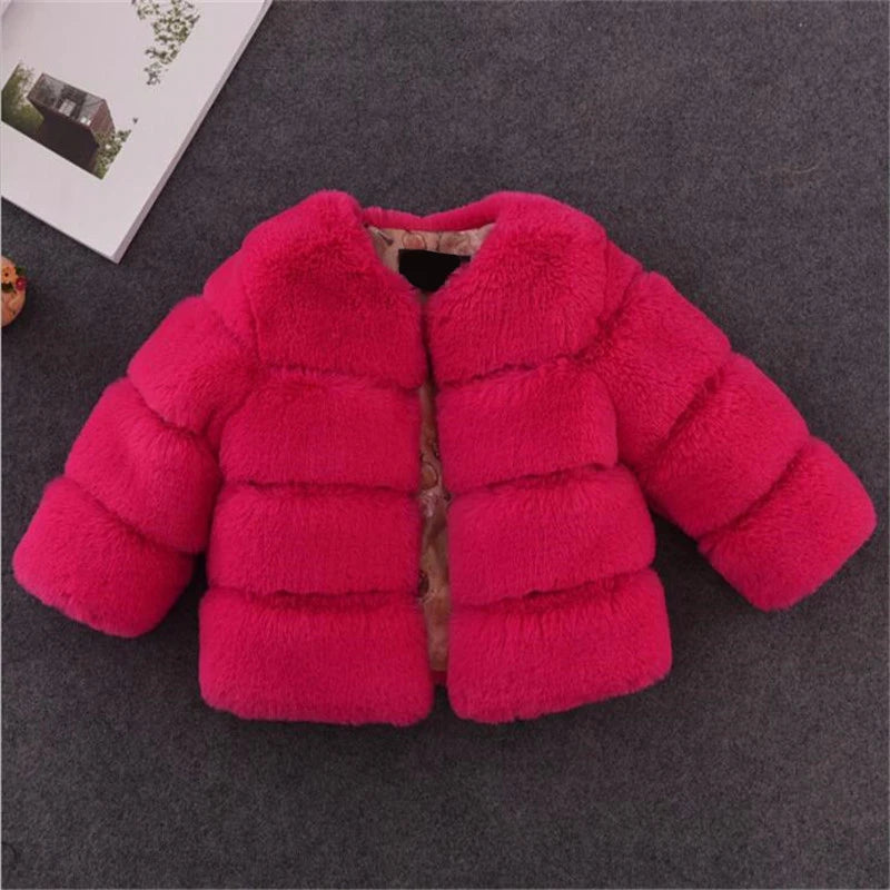 Kids Faux Fur Warm Thicken Jacket Coat – Solid Color Outerwear for Boys & Girls