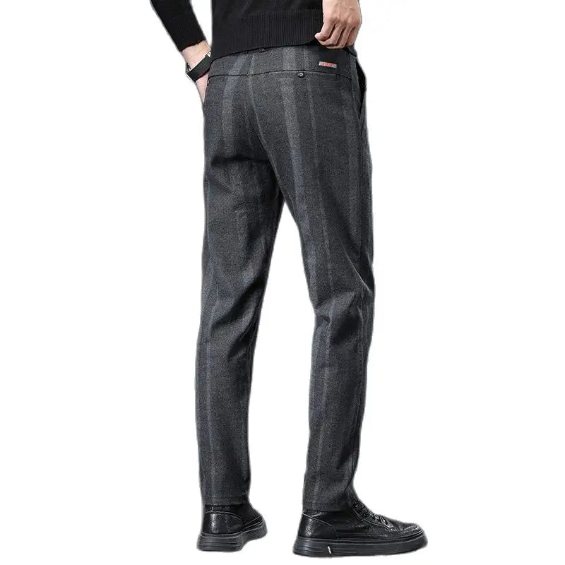 2026 New Men's Grey Vertical Stripe Suit Pants, Business Casual Trousers, Blue-Black Pantalon. Asia Sizes