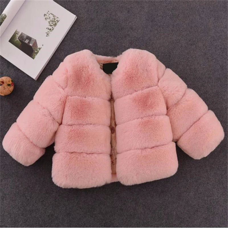 Kids Faux Fur Warm Thicken Jacket Coat – Solid Color Outerwear for Boys & Girls