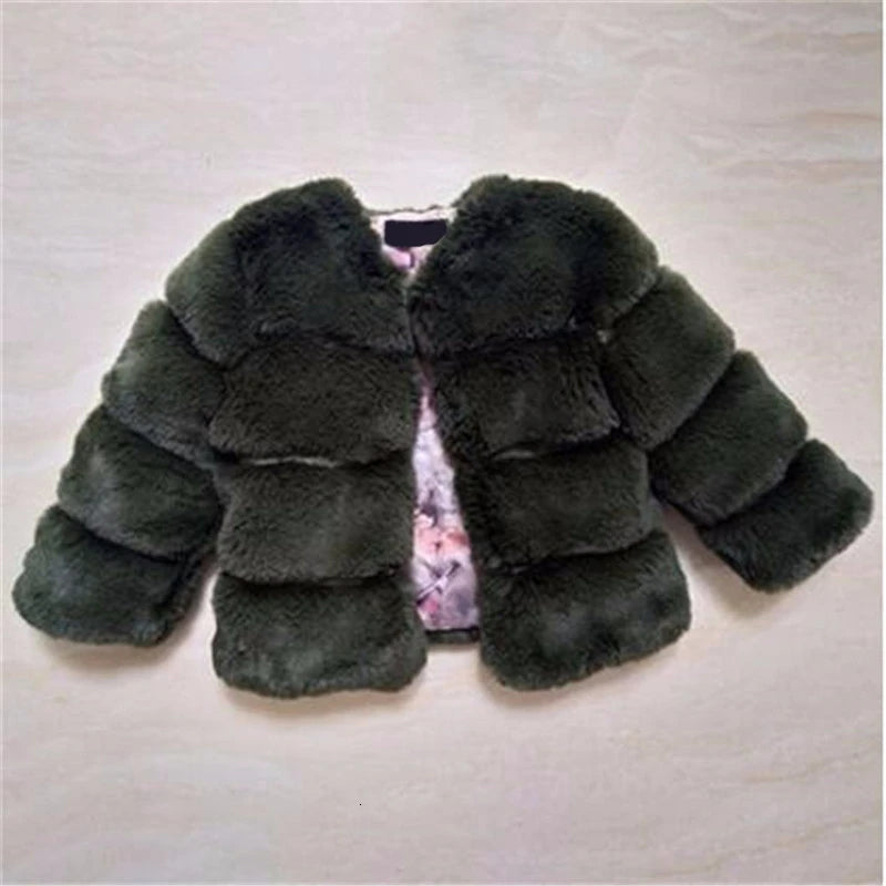 Kids Faux Fur Warm Thicken Jacket Coat – Solid Color Outerwear for Boys & Girls