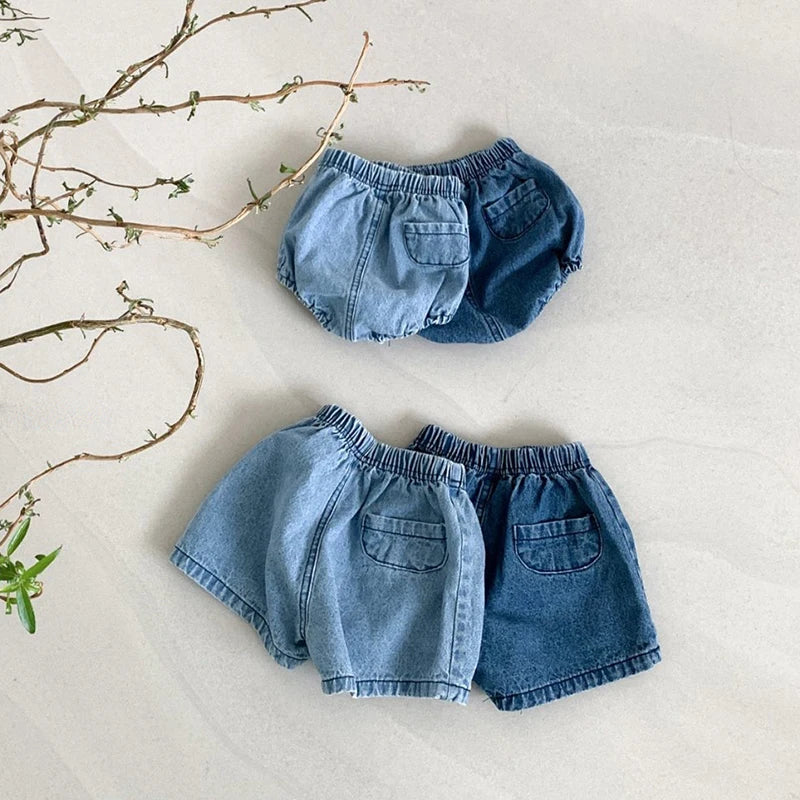 Summer Baby Pants Solid Denim Infant Shorts Elastic Waist Bloomer Toddler Casual Clothing