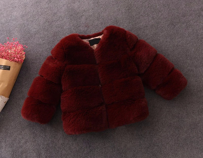 Kids Faux Fur Warm Thicken Jacket Coat – Solid Color Outerwear for Boys & Girls