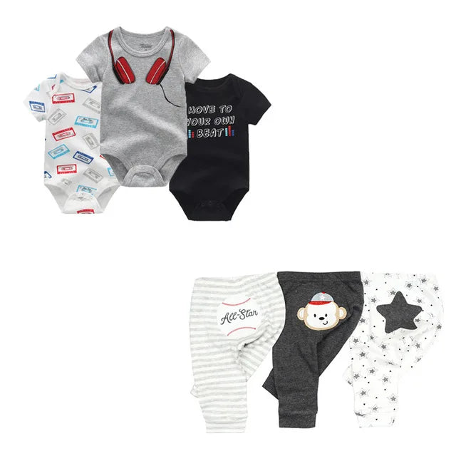 Unisex 6/9/10Pieces Cotton New Born Bodysuits+Pants Baby Girl Clothes Sets Cartoon Print Short Sleeve Baby Boy Clothes Bebes