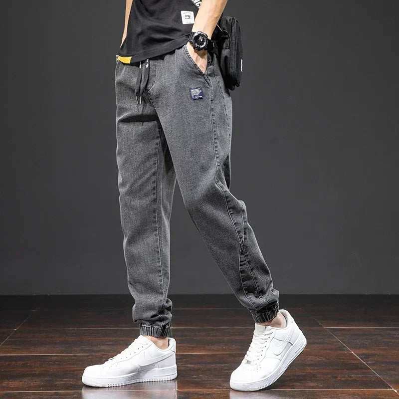 Men's Tapered Harem Denim Jogger Jeans – Casual Baggy Streetwear Trousers Plus Size
