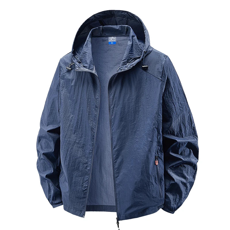 Men's Hooded Sun Protection Lightweight Windbreaker – Quick-Dry UV Coat for Hiking & Travel