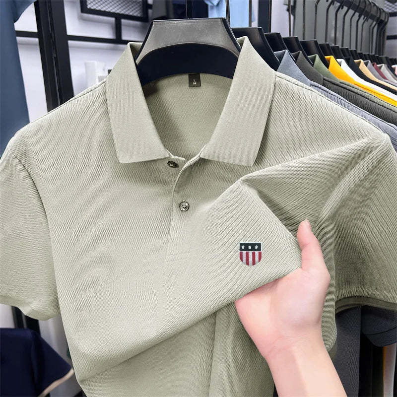 Men's Luxury Cotton Polo Shirt – Short Sleeve Print Business Casual Top