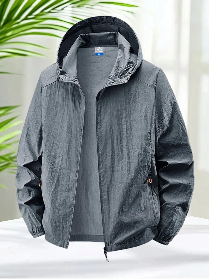 Men's Hooded Sun Protection Lightweight Windbreaker – Quick-Dry UV Coat for Hiking & Travel