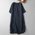 Retro Cotton Linen Mid-Sleeve Dress Summer New Style Slimming Women's A-Line Midi Skirt Casual Loose Waist Comfortable Fit