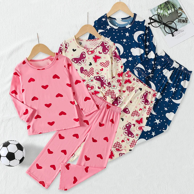 Kids Cute Print Long Sleeve & Pants Home Set – Cozy 2-Piece Autumn Outfit