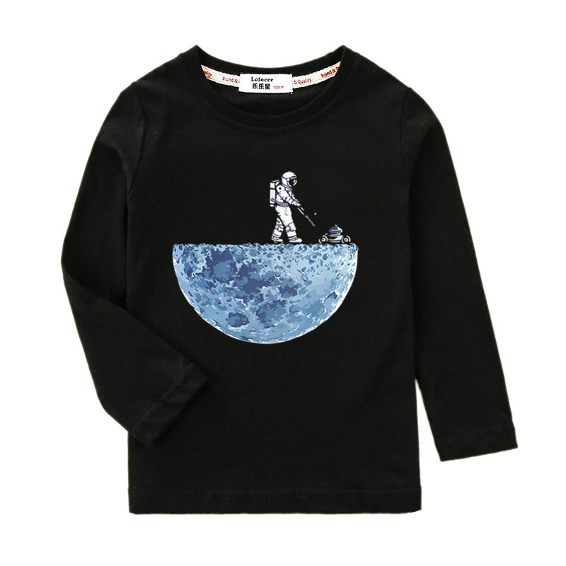 Boys Astronaut Print Long Sleeve T-Shirt – Fun Space Cotton Kids Top