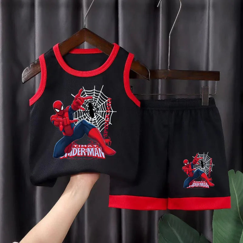 Boys Mesh Basketball Vest & Shorts Set – Breathable Cartoon Print Summer Outfit