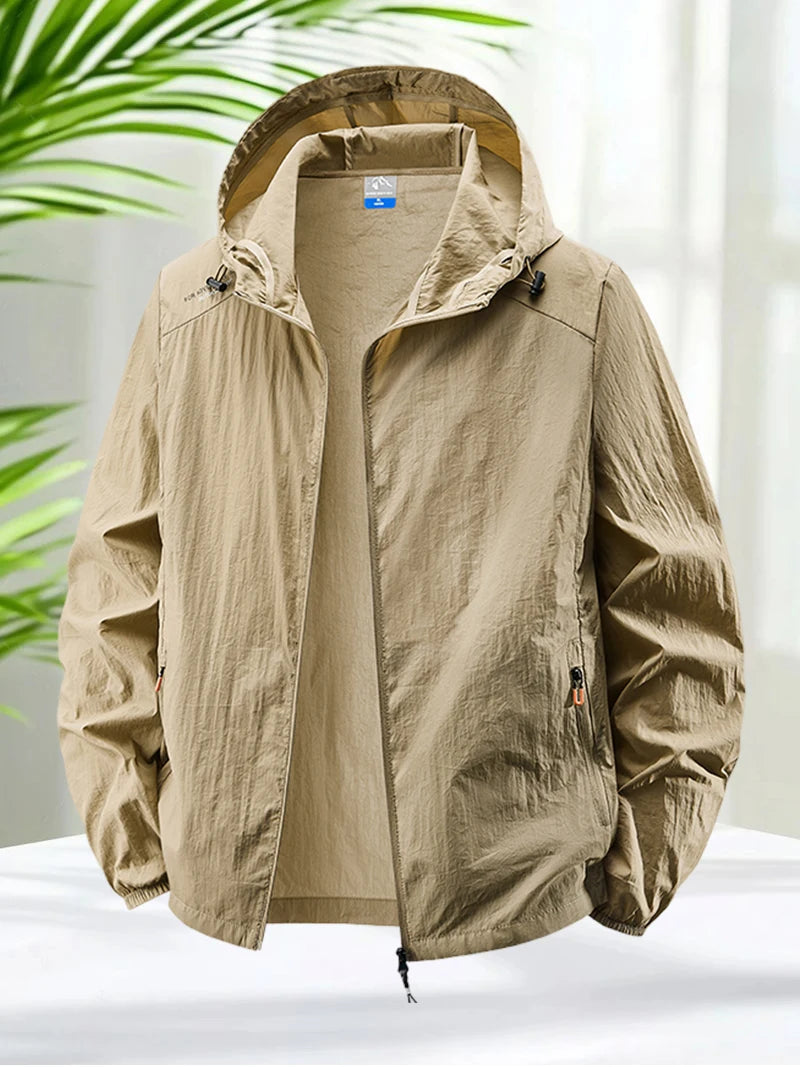 Men's Hooded Sun Protection Lightweight Windbreaker – Quick-Dry UV Coat for Hiking & Travel