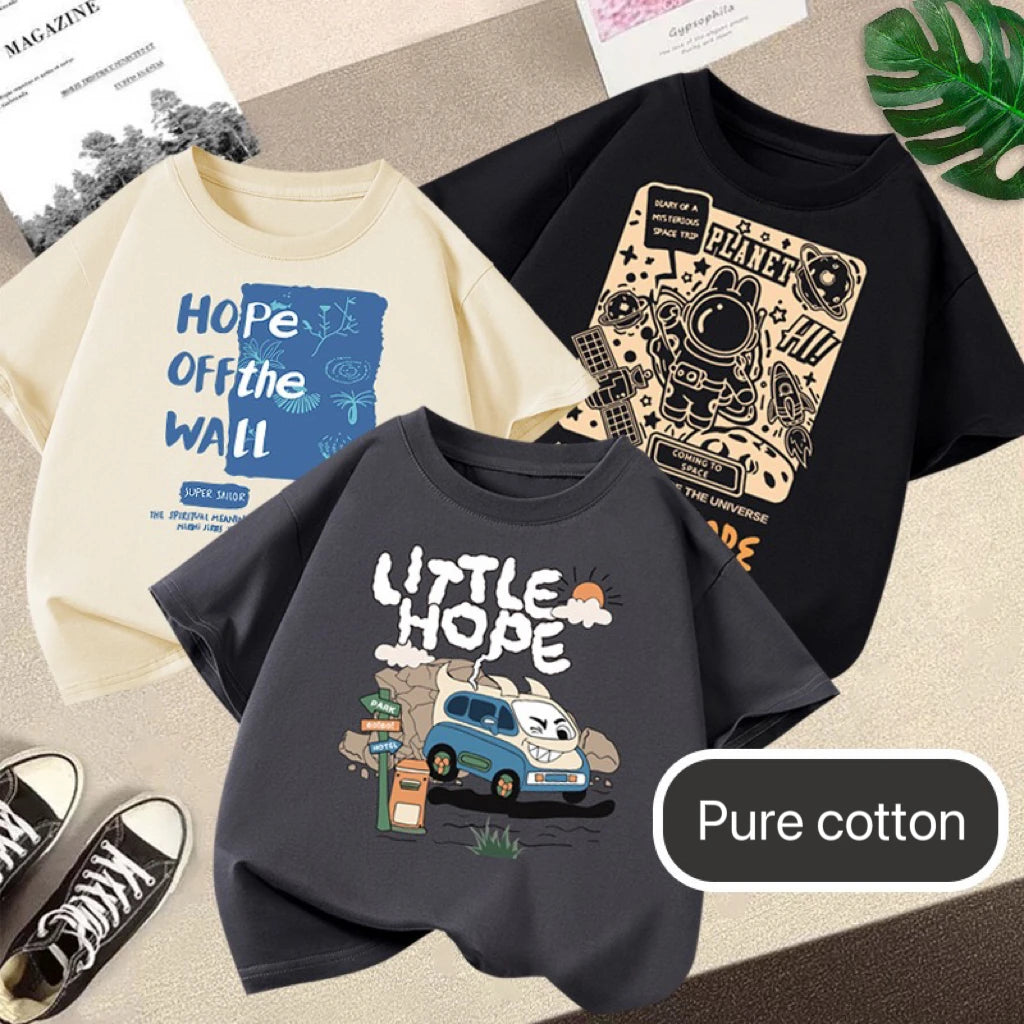 Boys Car Cartoon Short Sleeve T-Shirt – Loose Casual Cotton Kids Tee