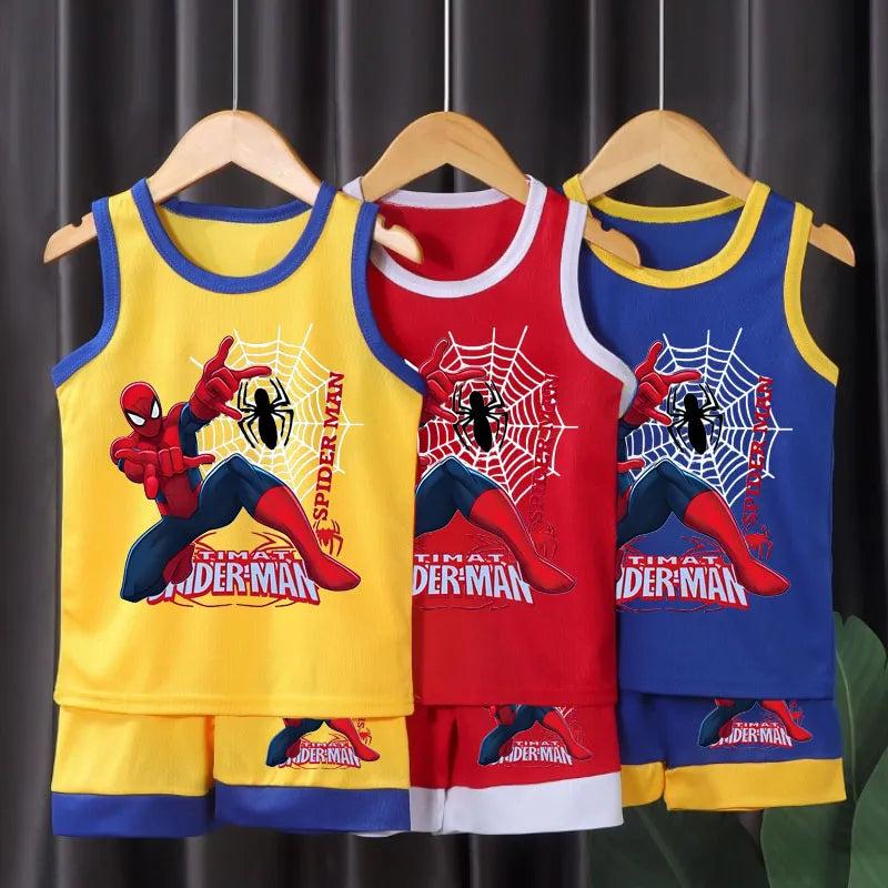 Boys Mesh Basketball Vest & Shorts Set – Breathable Cartoon Print Summer Outfit